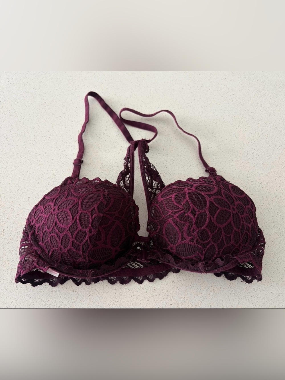 Pink date racer back push up bra 34 b front clip